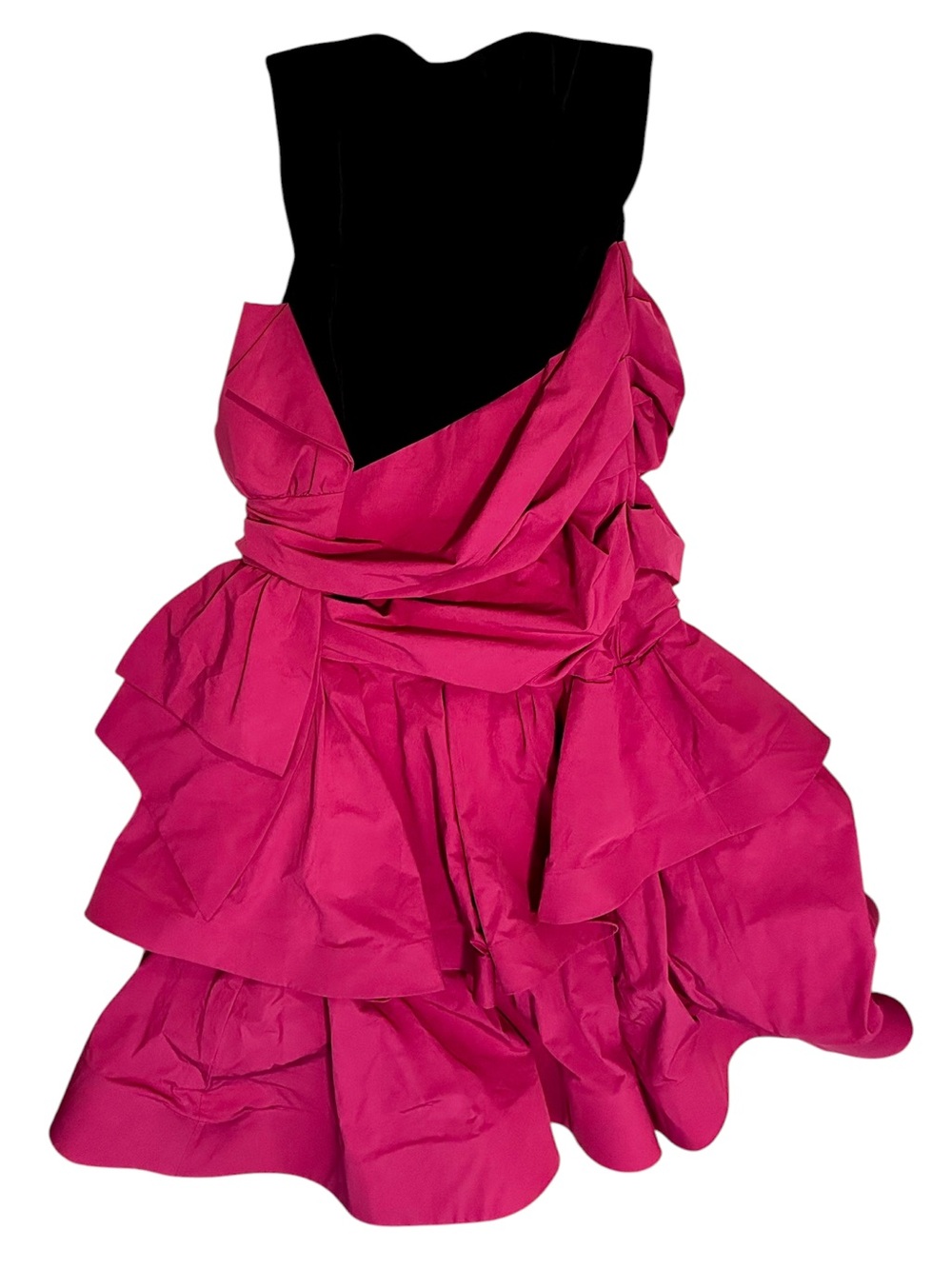 Marchesa Notte Black Velvet and Fuchsia Strapless Party Dress